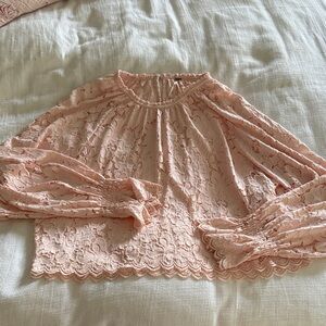 Free People Elegant Pink Lace Blouse